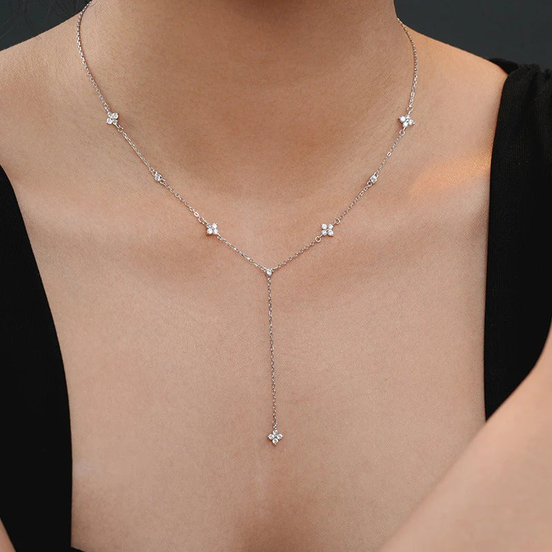 Flower Tassel Zircon Necklace for Women Daily Wear Jewelry Gift DS4987