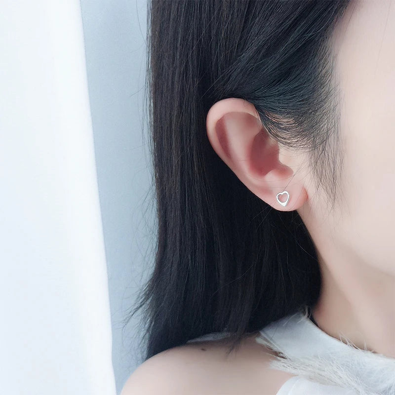 TrustDavis Real 925 Sterling Silver Women's Fashion Heart-shaped Hollow Stud Earrings for Women Girls Jewelry Gifts DS4251