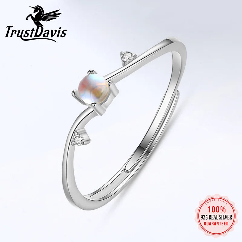 Trustdavis Original 925 Sterling Silver Ring Synthesis Coloured Glaze Opening Rings For Women Wedding Fine S925 Jewelry DA2766