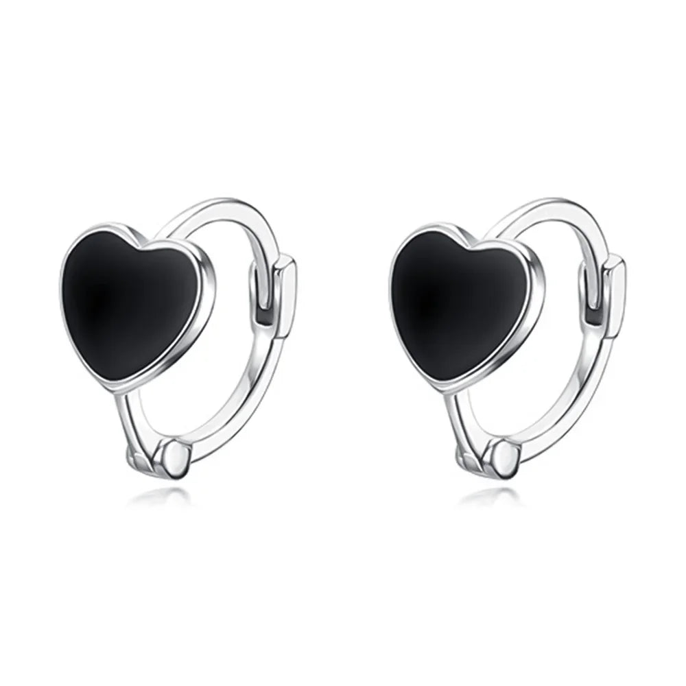 TrustDavis Real 925 Sterling Silver Black Glaze Heart Round Star Square Hoop Earrings For Women Wedding Party Jewelry DA2509