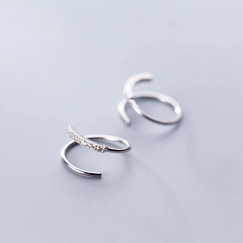 Trustdavis 100% 925 Sterling Silver Earrings Small Ear Bones Ear Buckle Ring 10mm With CZ Tightly Packed Mini Double Ring  DA293