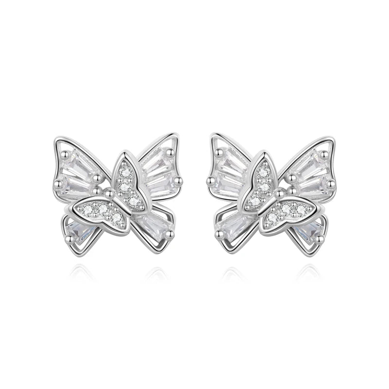 TrustDavis Real 925 Sterling Silver Cute Butterfly Stud Earrings for Women School Girls Daughter's Jewelry DS4118