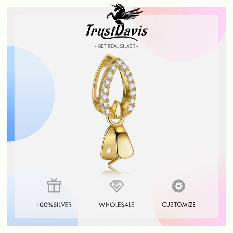 TrustDavis Real 925 Sterling Silver Water Drop Zircon Jade Clip DIY Jewelry Accessories K-gold Plated Pendant Buckle DH0047