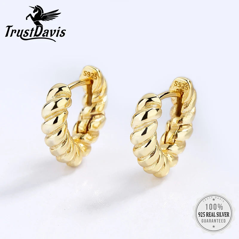 TrustDavis Real 925 Sterling Silver 2022 Fashion Triangle Twist Hoop Earrings For Women Office Lady Fine 925 Jewelry Gift DG0040