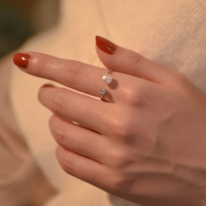 Natural Pearl Open Zircon Ring DS4849