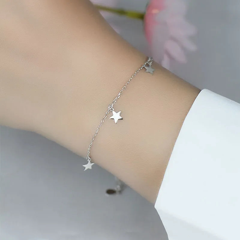 TrustDavis 100% 925 Sterling Silver Fashion Women Jewelry 4 Star Bracelet 16cm For Gift Girls Lady Drop Shipping DS477