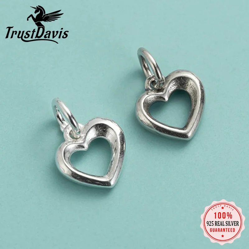 TrustDavis New Real 925 Sterling Silver Fashion Simple Heart Charm Pendant Handmade DIY Accessories Wholesale DZ1717