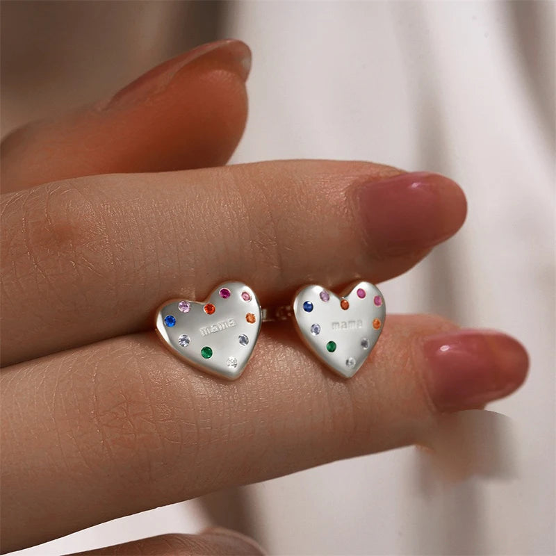 TrustDavis 925 Sterling Silver Women's Fashion Simple Heart-shaped Colored Zircon Earrings for Women Girls Jewelry Gift  DS4693