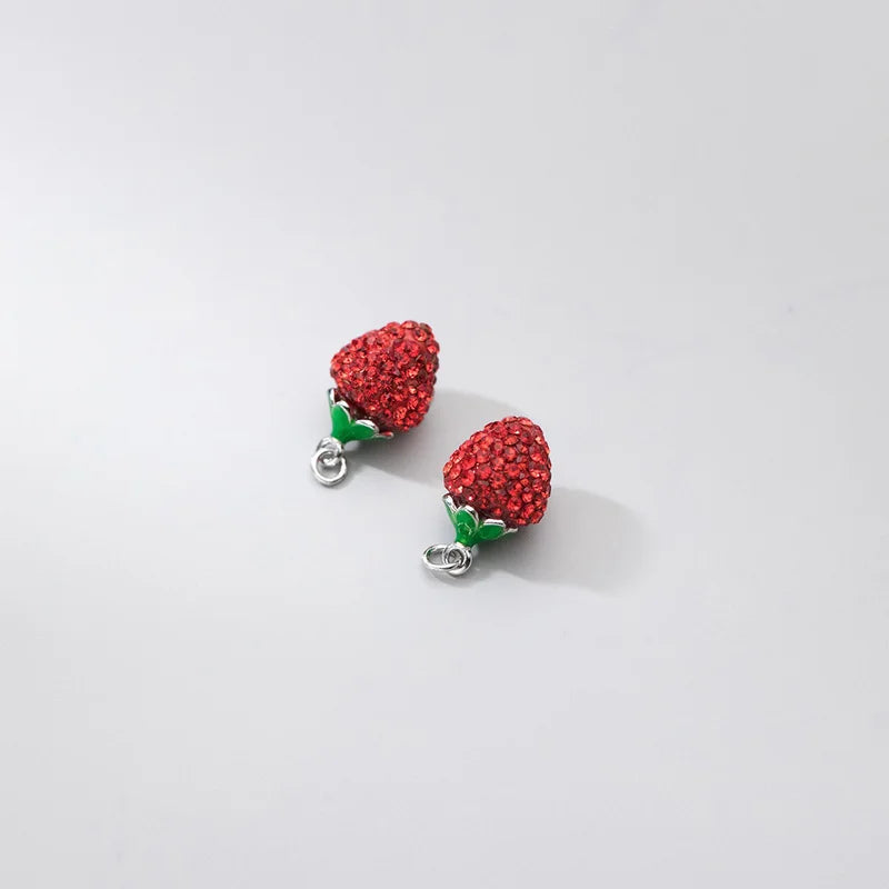 TrustDavis New Real 925 Sterling Silver Fashion Zircon Red Strawberry Charm Pendant Handmade DIY Accessories Wholesale DZ1733
