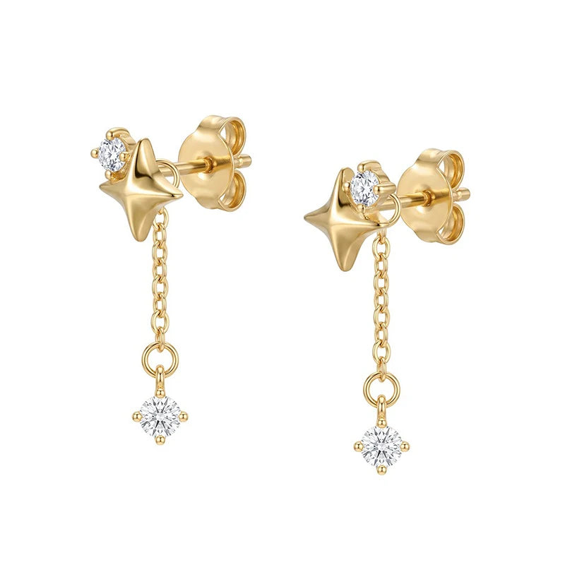 Moon and Star Tassel Zircon Stud Earrings for Women DS4979