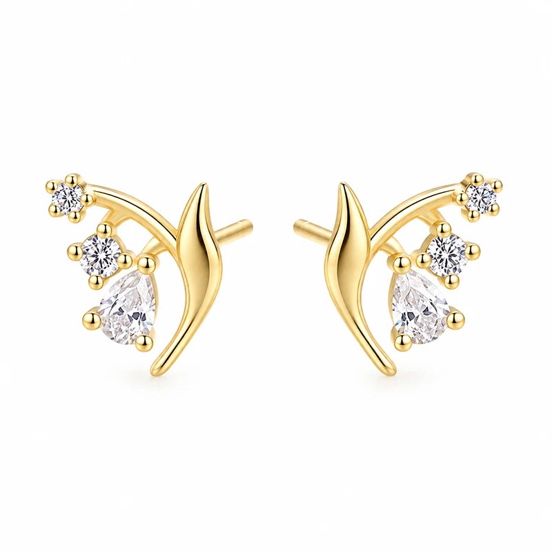 Lily of The Valley Stud Earrings Dainty CZ Floral Earrings DS4996