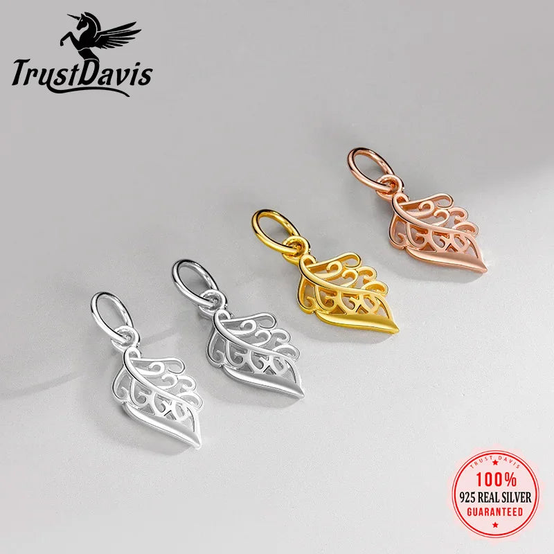 TrustDavis Real 925 Sterling Silver Cute Hollow Leaf Charm Pendant for Women Kids Handmade DIY Accessories Jewelry DH0048