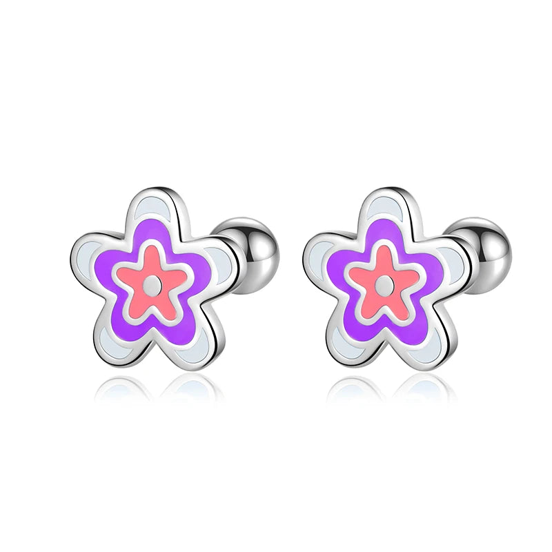 TrustDavis Girls Real 925 Sterling Silver Sweet Drip Glue Flower Stud Earring Gift for Women Girl Fine Jewelry Gift DB1429