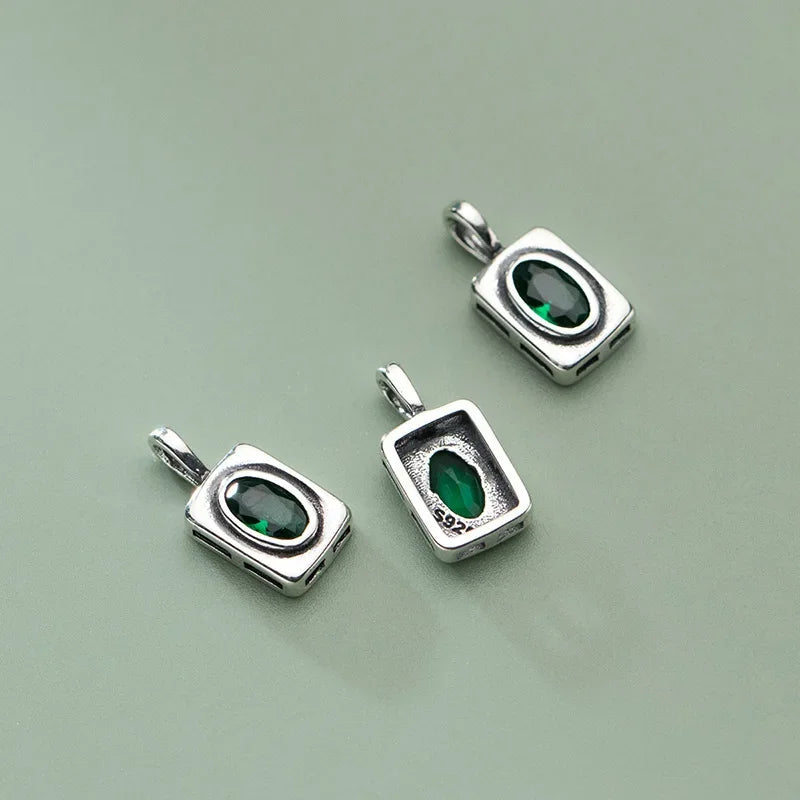 Green CZ Rectangle Pendant HY844