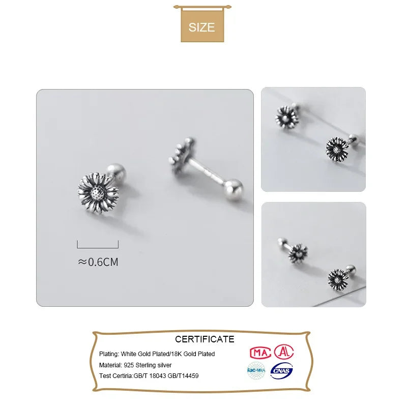 TrustDavis Real 925 Sterling Silver Fashion New Daisy Flower Sweet Screw Stud Earrings For Women Wedding Fine Jewelry DB080