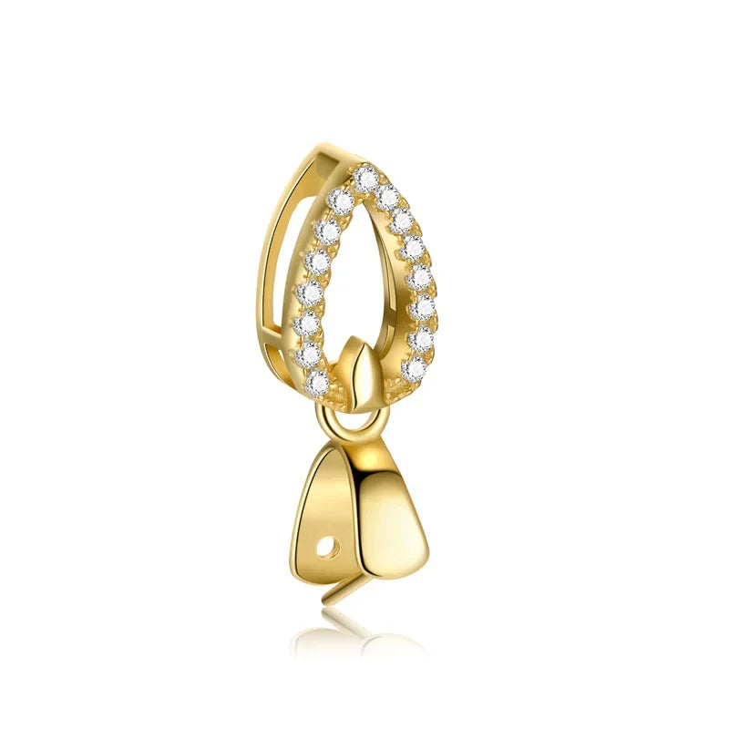 TrustDavis Real 925 Sterling Silver Water Drop Zircon Jade Clip DIY Jewelry Accessories K-gold Plated Pendant Buckle DH0047