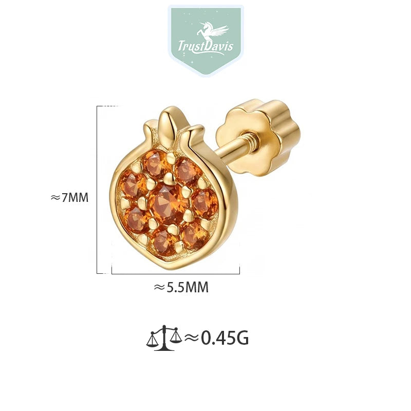 Single Fruit Zircon Screw Earrings for Women Daily Wear Jewelry Gift DS4977