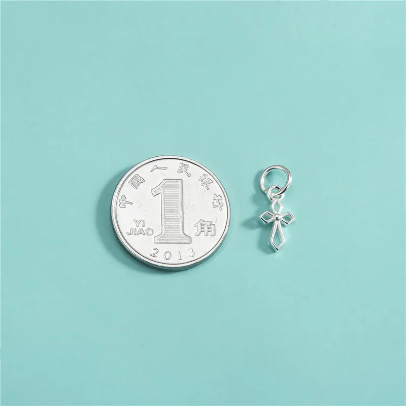 TrustDavis Real 925 Sterling Silver Vintage Openwork Cross Charm Pendant Handmade DIY Accessories Fine Jewelry Wholesale DZ1792