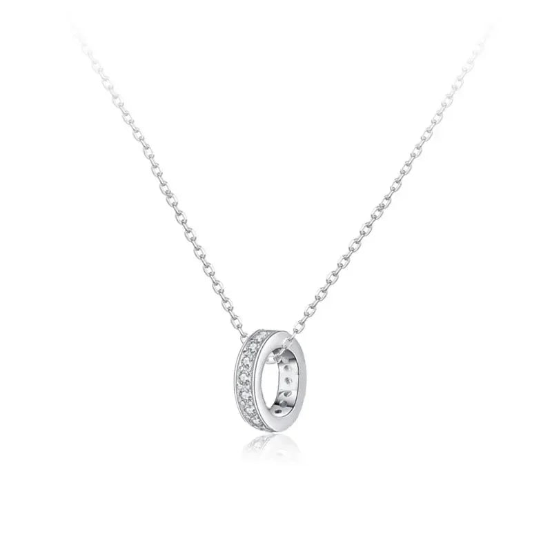 TrustDavis Real 925 Sterling Silver Fashion Geometric Circle Zircon Necklace For Women Wedding Statement Fine Jewelry Gift LB178
