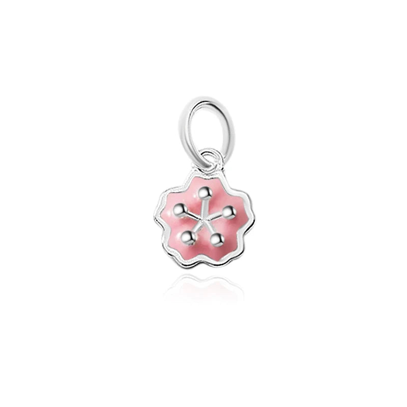 TrustDavis  Real 925 Sterling Silver Fashion Sweet Glaze Pink Blue Flower Charm Pendant Handmade DIY Accessories Jewelry DZ93