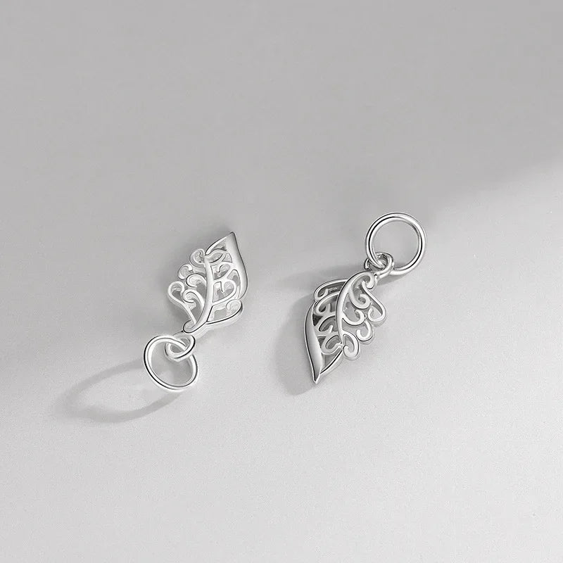 TrustDavis Real 925 Sterling Silver Cute Hollow Leaf Charm Pendant for Women Kids Handmade DIY Accessories Jewelry DH0048