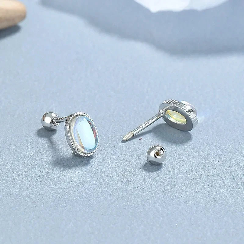 Trustdavis Real 925 Sterling Silver Personality Elliptical Moonlight Stone Earrings Stud Earrings For Women Fine Jewelry DS4066