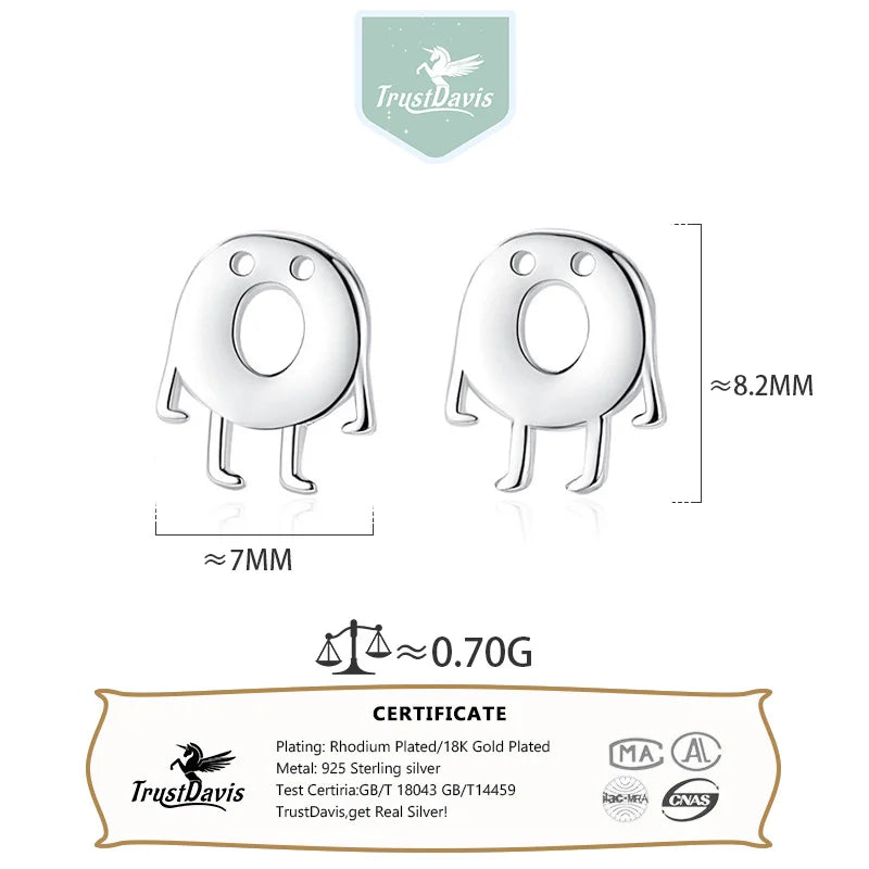 TrustDavis 925 Sterling Silver Women's Fashion Sweet Cute Monster Donut Stud Earrings for Women Girls Jewelry Gift DS4295