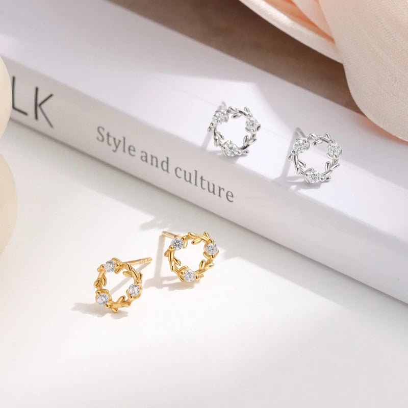 Zircon Round Branch and Leaf Earrings DS4284