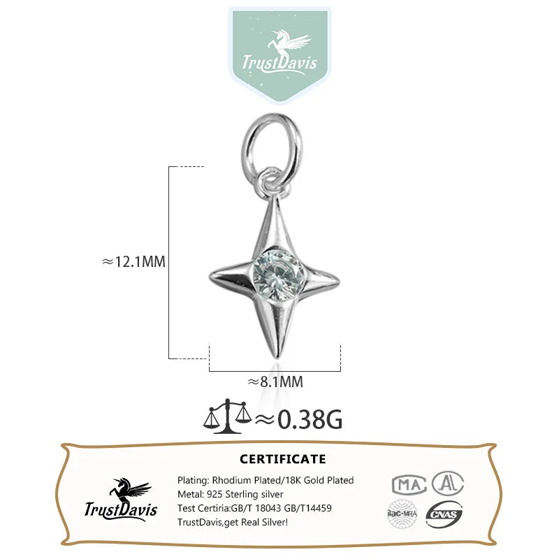 TrustDavis Real 925 Sterling Silver Shine Star Charm Pendant Handmade DIY Accessories Fine Jewelry Wholesale DZ1779