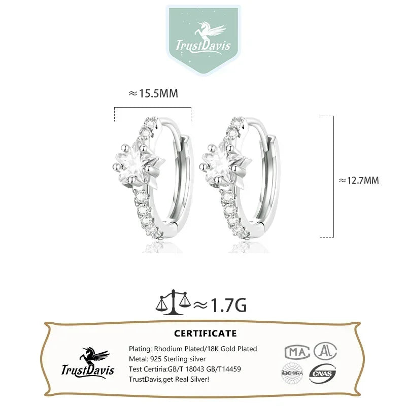 TrustDavis Genuine 925 Sterling Silver Minimalist Office Star Hoop Earrings for Women Men Girls Anniversary Fine Jewelry DA3213