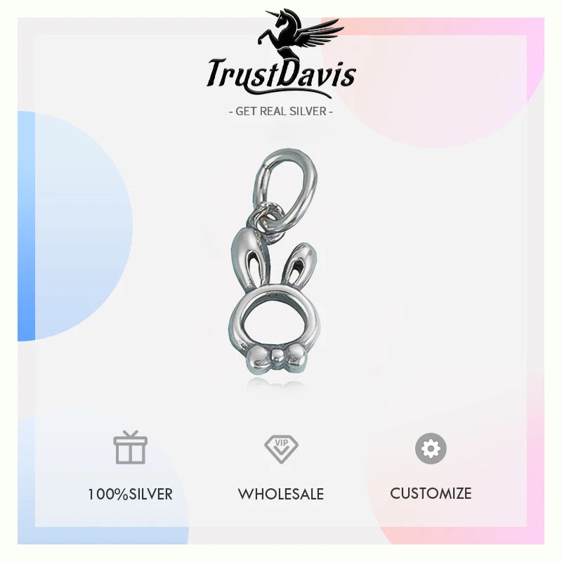 TrustDavis 925 Sterling Silver Fashion Elegant Classic Cute Rabbit Pendant DIY Necklace Bracelet Accessories Fine Jewelry DZ1841
