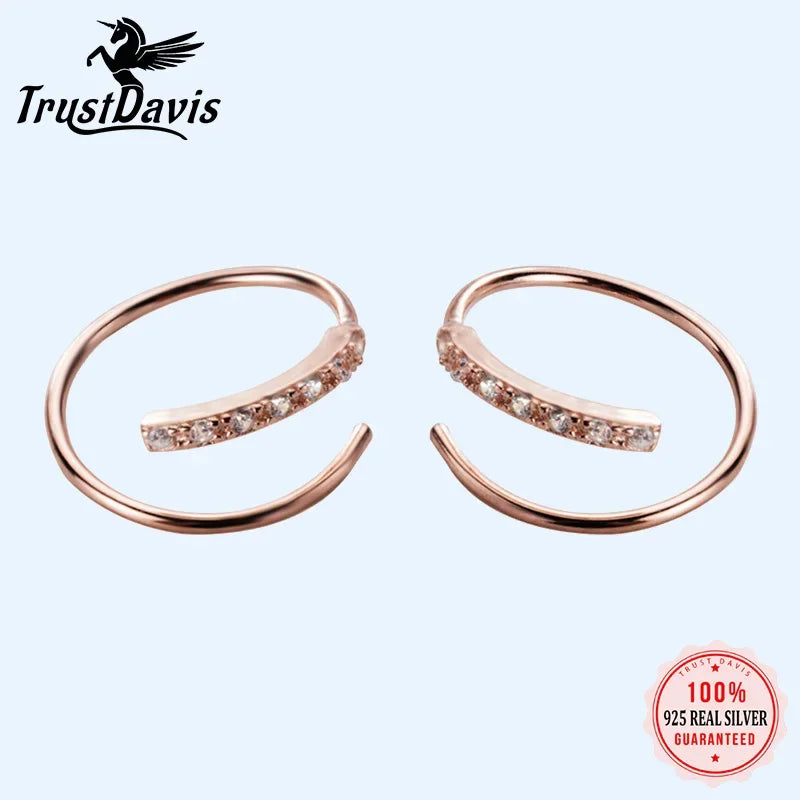 Trustdavis 100% 925 Sterling Silver Earrings Small Ear Bones Ear Buckle Ring 10mm With CZ Tightly Packed Mini Double Ring  DA293