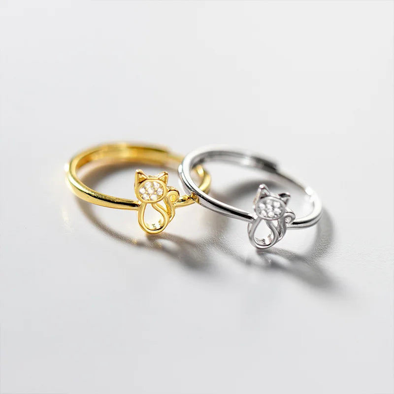 TrustDavis Real 925 Sterling Silver Fashion Cat with Zirconr Ring lAdjustable Ring for Women Wedding Party Fine Jewelry DS4173