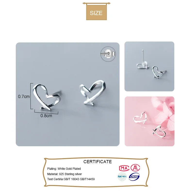 TrustDavis Real 925 Sterling Silver Sweet Charm Romantic Heart Stud Earrings For Women Wedding Birthday Fine S925 Jewelry DA1603