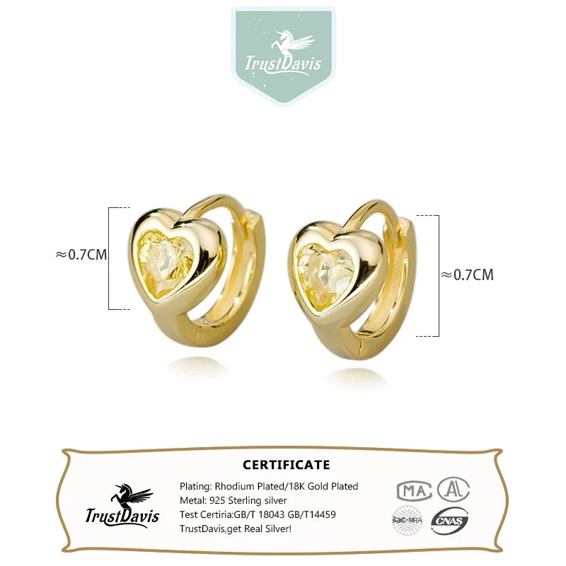 TrustDavis Girls Real 925 Sterling Silver Love Heart Hoop Earrings for Women Daughter Birthday Gift Fine Jewelry DS4284