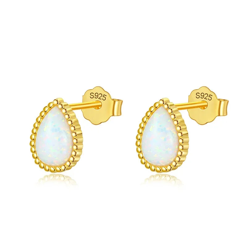 TrustDavis Genuine 925 Sterling Silver Fashion Sweet Gold Water Drop Opal Stud Earring For Women Wedding Fine 925 Jewelry DA2137