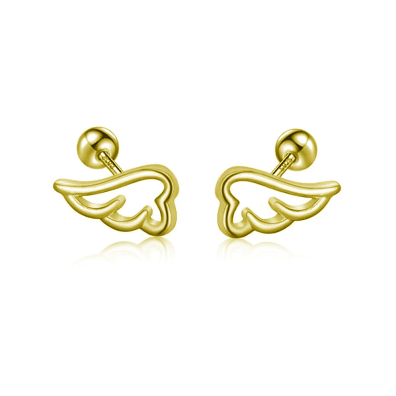 TrustDavis Real 925 Sterling Silver Angel Wing Bead Screw Stud Earrings For Women Valentine's Day Fine S925 Jewelry Gift DA2876