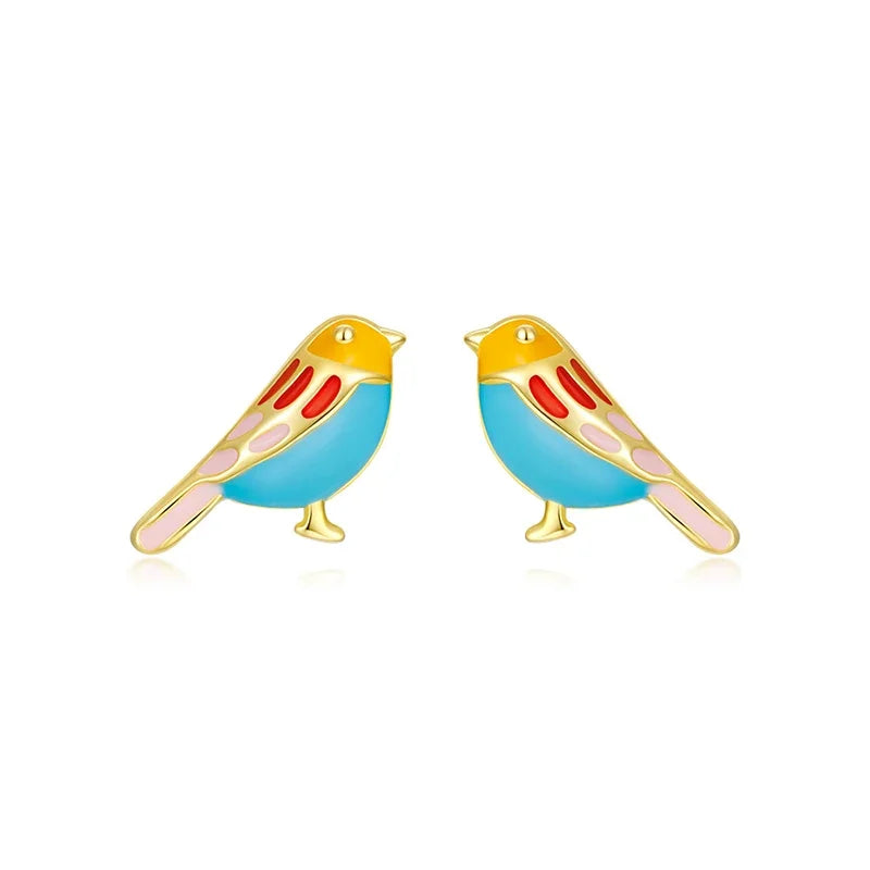 Trustdavis 100% 925 Sterling Silver Women's Jewelry Fashion Cute Color Birds Stud Earrings For Women Daughter Girls Gift DA303