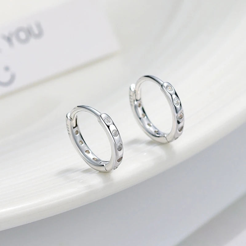 TrustDavis Real 925 Sterling Silver Women's Fashion Simple Zirconia Hoop Earrings for Women Girls Gift Fine Jewelry DS4711