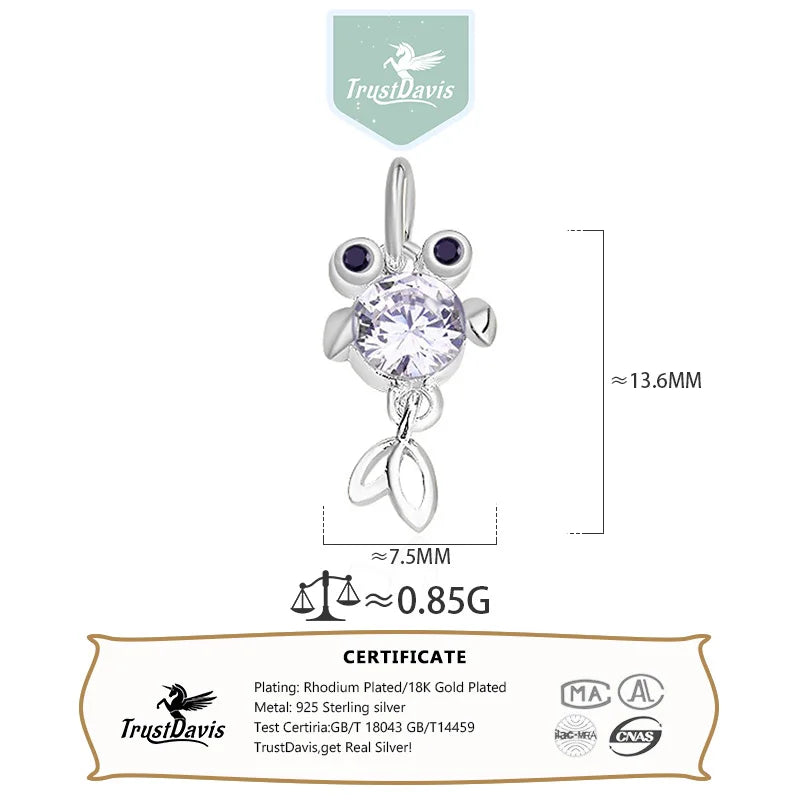 TrustDavis Real 925 Sterling Silver Fashion Cute Animal Fish Charm Pendant Handmade DIY Accessories Fine Jewelry Wholesale HY045