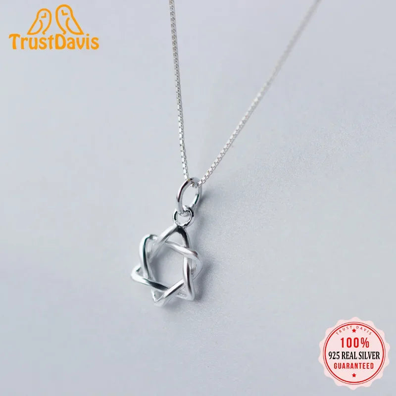 TrustDavis Real 925 Sterling Silver Fashion Hexagram Star Pendant Handmade DIY Necklace Accessories Jewelry Wholesale HY739