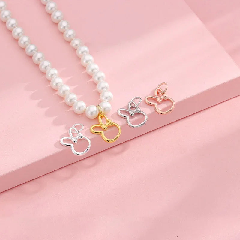 TrustDavis 925 Sterling Silver Classic Fashion Cute Rabbit Bow Pendant DIY Necklace Bracelet Accessories Fine Jewelry DZ1836