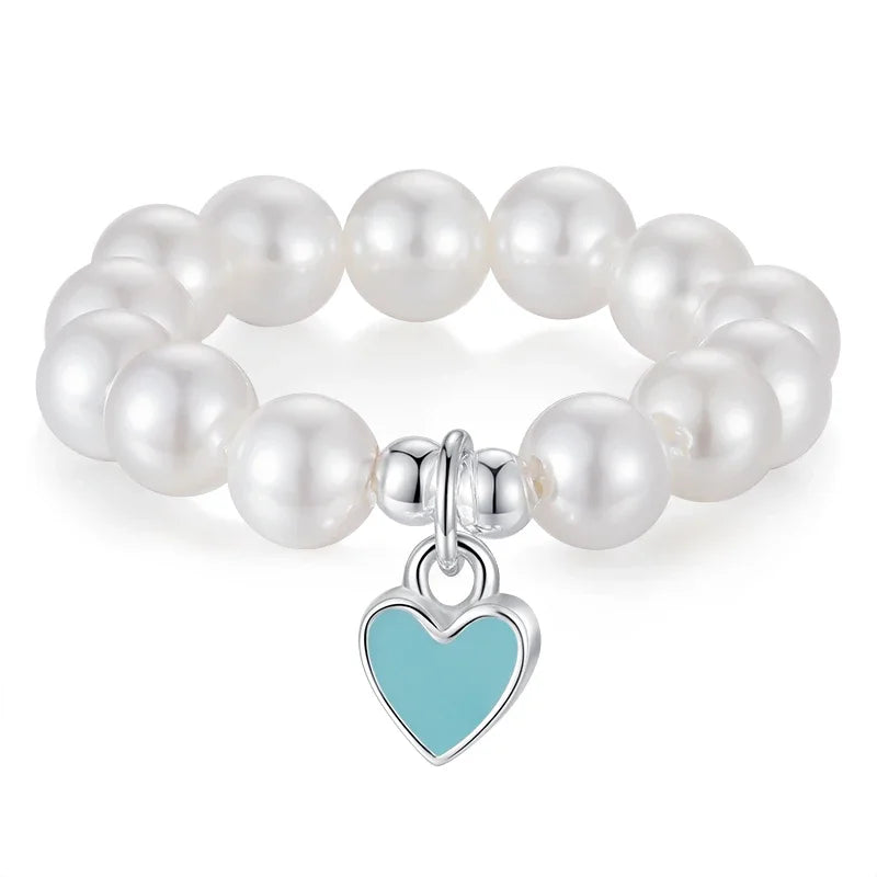 TrustDavis 925 Sterling Silver heart Synthesis pearl Opening Rings For Women Romantic Style Fine 925 Wholesale Jewelry DS3570