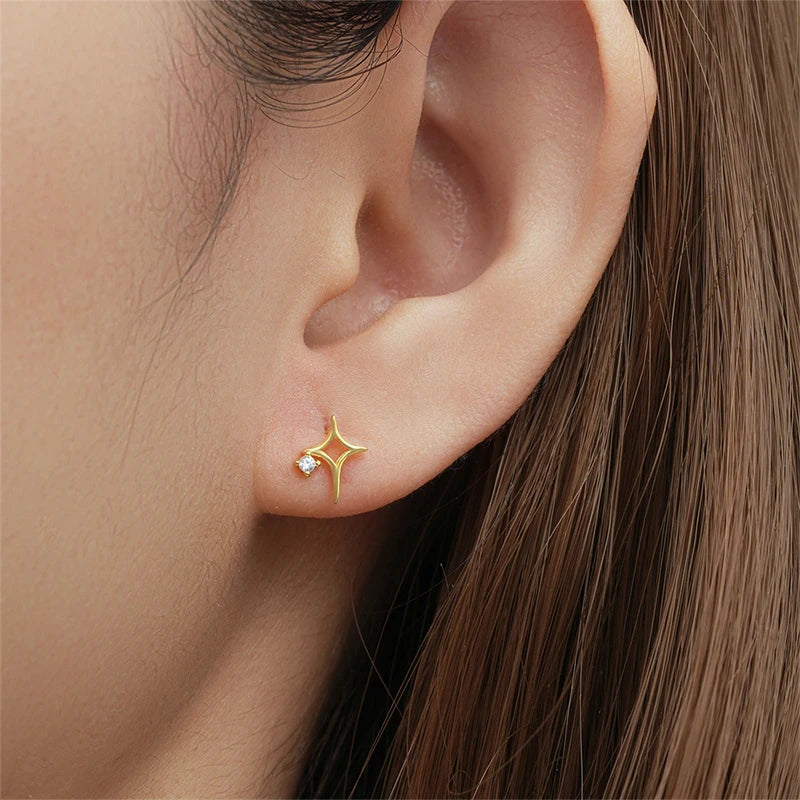 Star Earrings Minimalist Flower Rose Zircon Stud Earrings DS4992