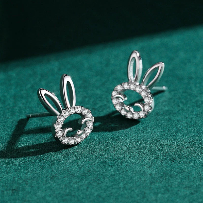 TrustDavis 925 Sterling Silver Women's Simple Sweet Bunny Hollow with Zircon Stud Earrings for Women Girls Jewelry Gift DS4262