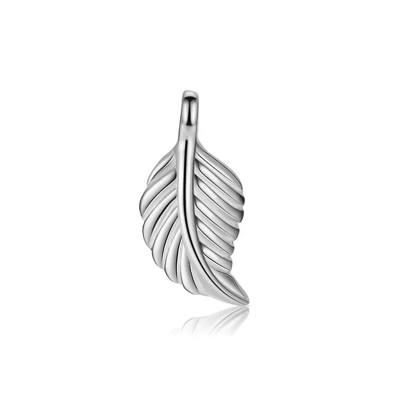 TrustDavis Real 925 Sterling Silver Vintage Leaf Feather Charm Pendant for Women Kids Handmade DIY Accessories Jewelry DH0049