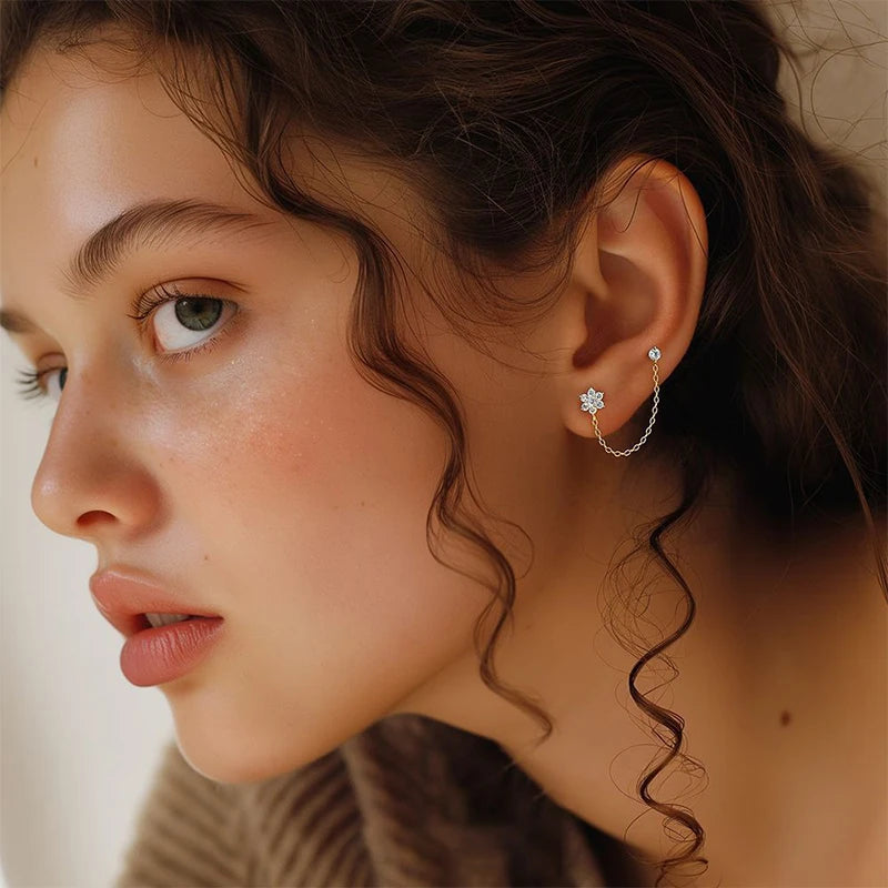 TrustDavis 925 Sterling Silver Women's Fashion Simple Single Tassel Long Chain Earrings for Women Girls Jewelry Gift DS4448