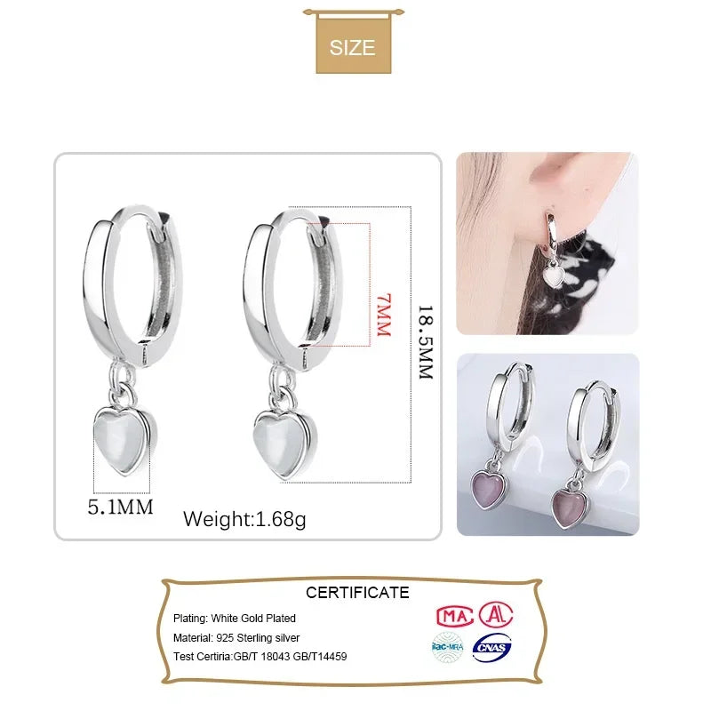 TrustDavis Real 925 Sterling Silver Fashion Sweet Heart Drop Charm Hoop Earring For Women Wedding Birthday Fine Jewelry DA2289