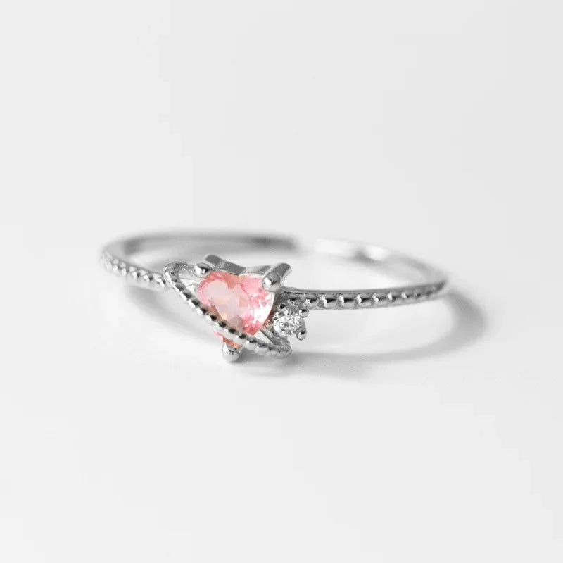 TrustDavis Girls Real 925 Sterling Silver Ring Romantic Heart Zircon Open Size For Women Girls Birthday Jewelry Gift DS4148