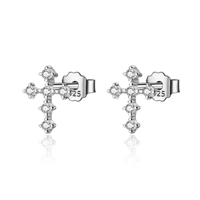 TrustDavis Elegant Real 925 Sterling Silver Stud Earring Cross CZ Birthday Gift for Men Mum Daughter Fine Jewelry Gift DS4057